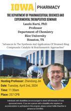College of Pharmacy PSET Seminar: Laszlo Kurti, PhD promotional image