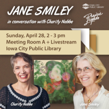 Jane Smiley at the Iowa City Public Library in conversation with IPR's Charity Nebbe